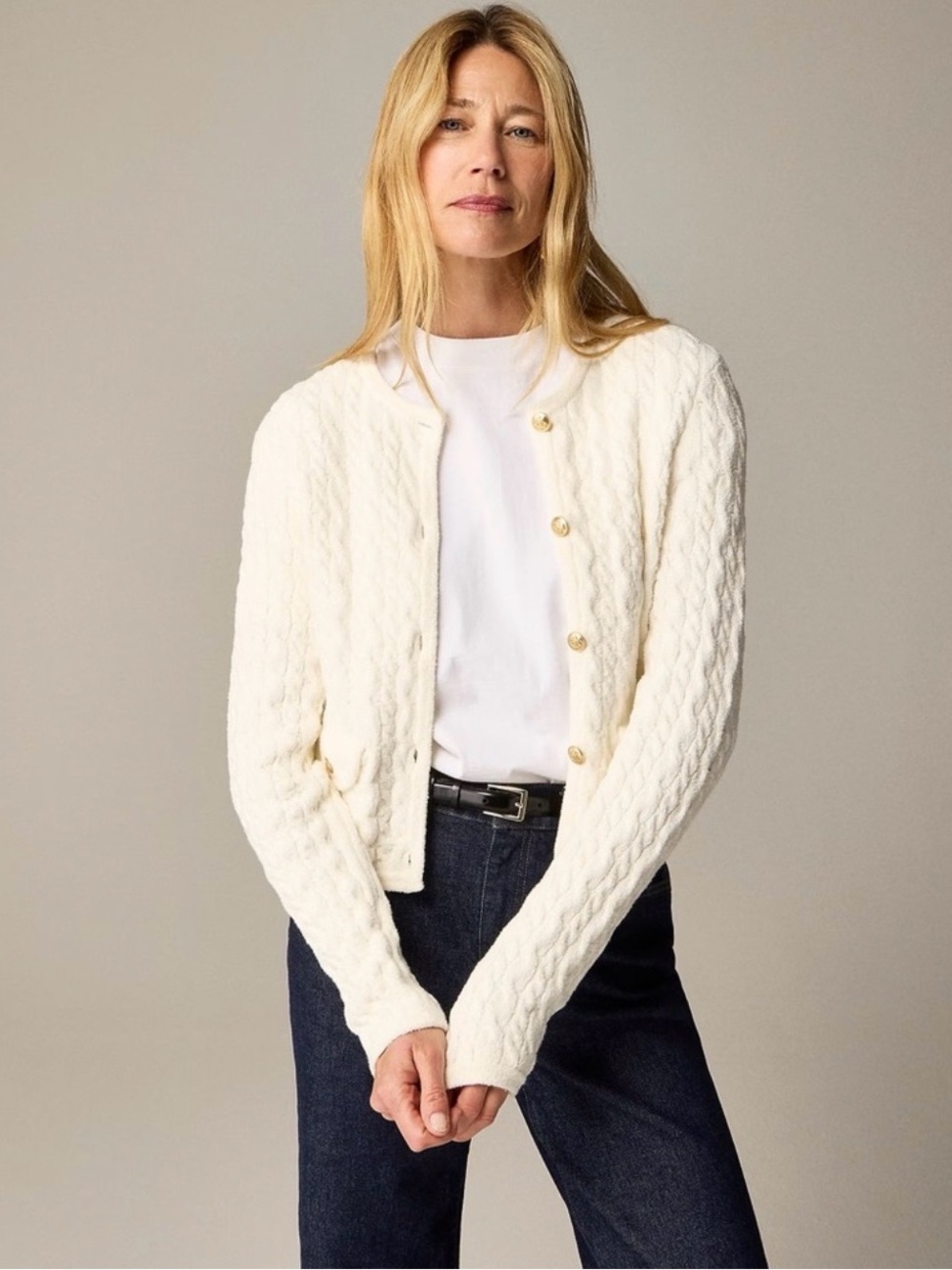 J. Crew Odette Cable-Knit Sweater Lady Jacket Bouclé